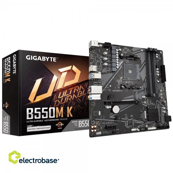 Gigabyte B550M K Motherboard - Supports AMD Ryzen 5000 Series AM4 CPUs, up to 4733MHz DDR4 (OC), 2xPCIe 3.0 M.2, GbE LAN, USB 3.2 Gen1 image 1