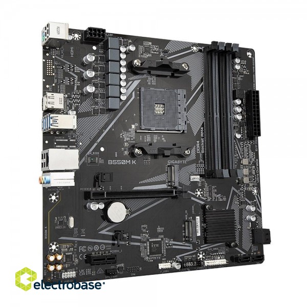 Gigabyte B550M K Motherboard - Supports AMD Ryzen 5000 Series AM4 CPUs, up to 4733MHz DDR4 (OC), 2xPCIe 3.0 M.2, GbE LAN, USB 3.2 Gen1 фото 3