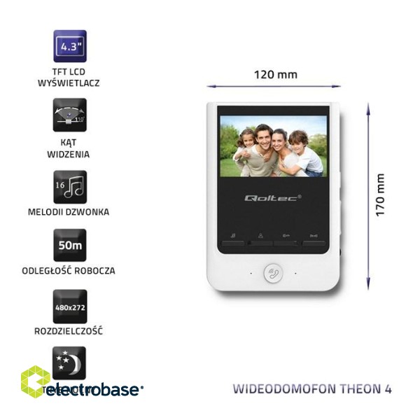 Qoltec 51780 Video doorphone Theon 4 | TFT LCD 4.3" | White фото 2