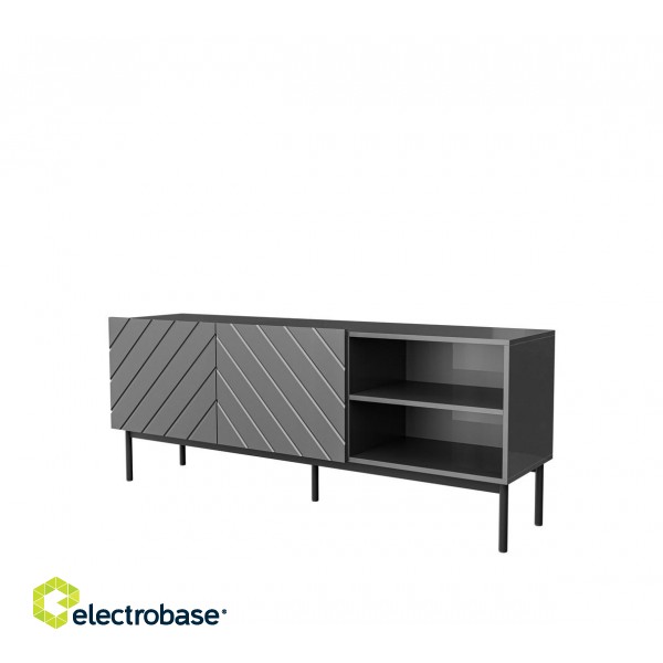 ABETO RTV cabinet on black steel frame 150x42x60 cm graphite/glossy graphite image 1