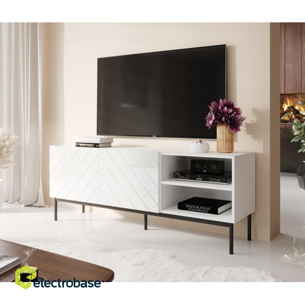 ABETO RTV cabinet on black steel frame 150x42x60 cm white/gloss white фото 2