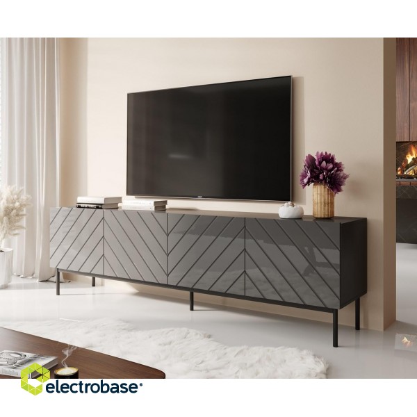 ABETO RTV cabinet on black steel frame 200x42x60 graphite/glossy graphite фото 2