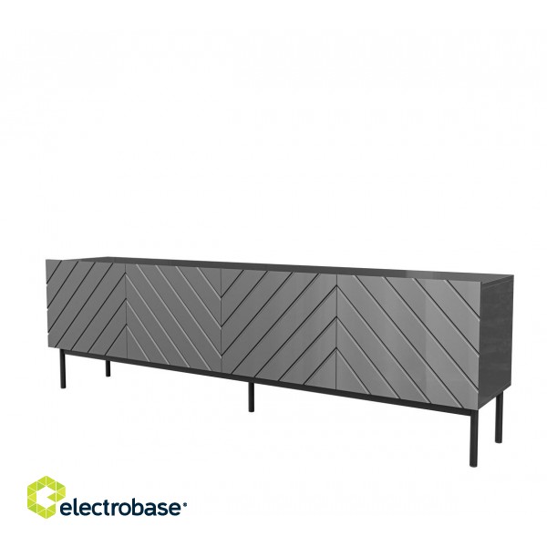ABETO RTV cabinet on black steel frame 200x42x60 graphite/glossy graphite image 1