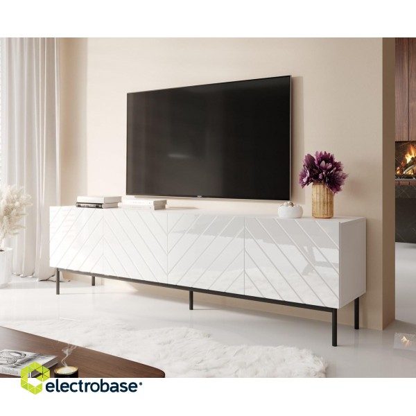 ABETO RTV cabinet on black steel frame 200x42x60 white/gloss white фото 2