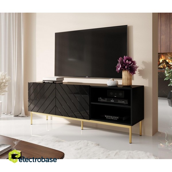 ABETO RTV cabinet on golden steel frame 150x42x60 black/gloss black image 2