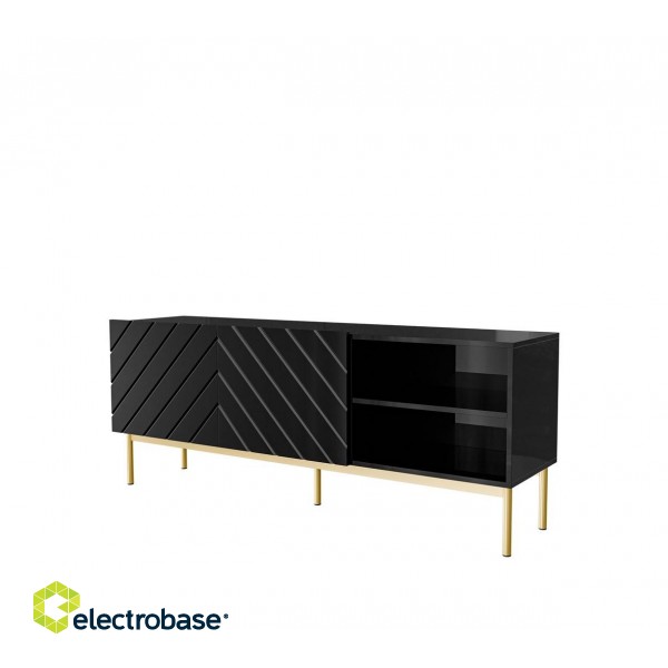 ABETO RTV cabinet on golden steel frame 150x42x60 black/gloss black image 1