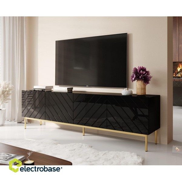 ABETO RTV cabinet on golden steel frame 200x42x60 black/gloss black paveikslėlis 2