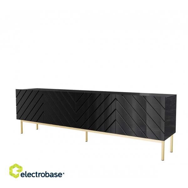ABETO RTV cabinet on golden steel frame 200x42x60 black/gloss black фото 1