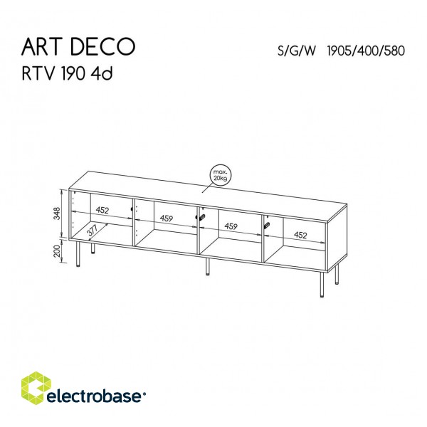 ART DECO RTV cabinet 190.5x40x58 walnut image 4