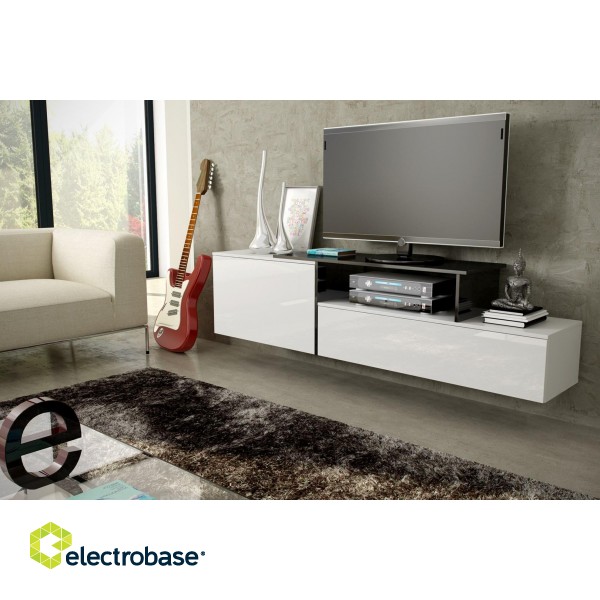 Cama TV cabinet SIGMA 3 180 white/white gloss + black paveikslėlis 2