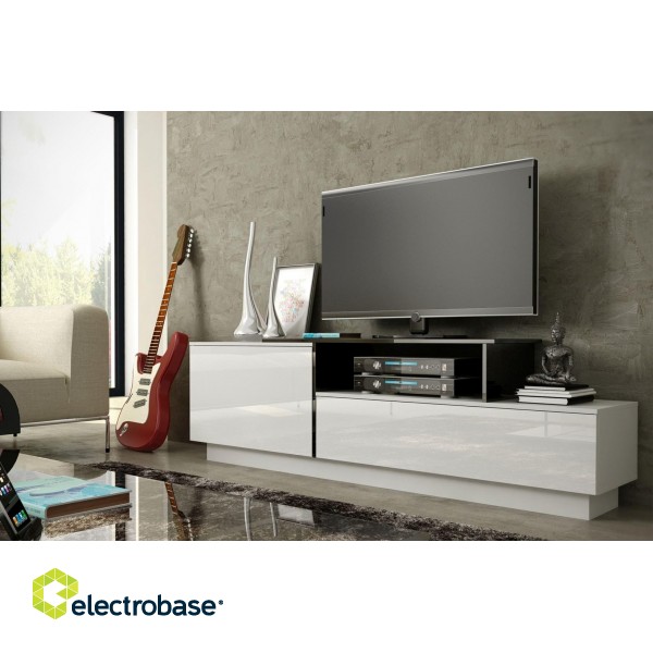 Cama TV cabinet SIGMA 3 180 white/white gloss + black paveikslėlis 3
