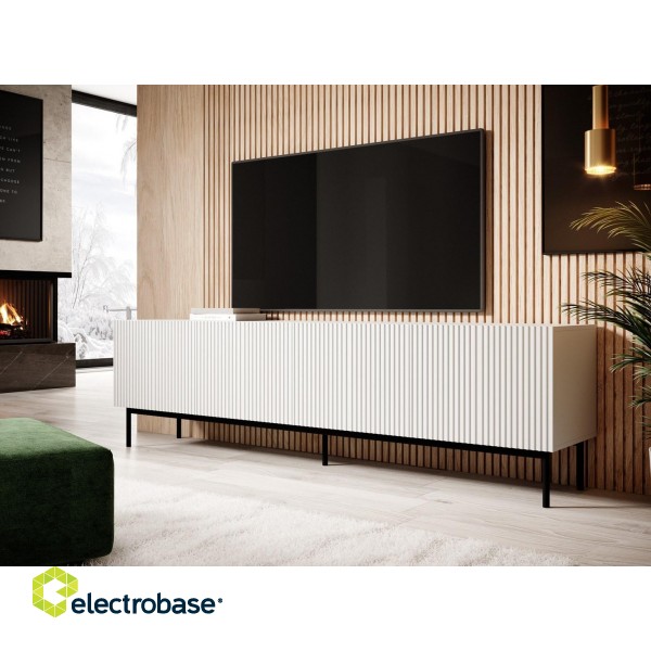 PAFOS RTV cabinet on black steel frame 200x40x60 cm white matt image 2