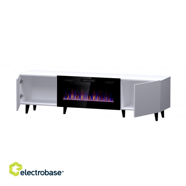 RTV cabinet PAFOS EF with electric fireplace 180x42x49 cm white matt image 2