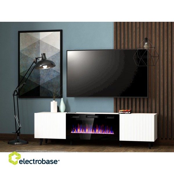 RTV cabinet PAFOS EF with electric fireplace 180x42x49 cm white matt image 3