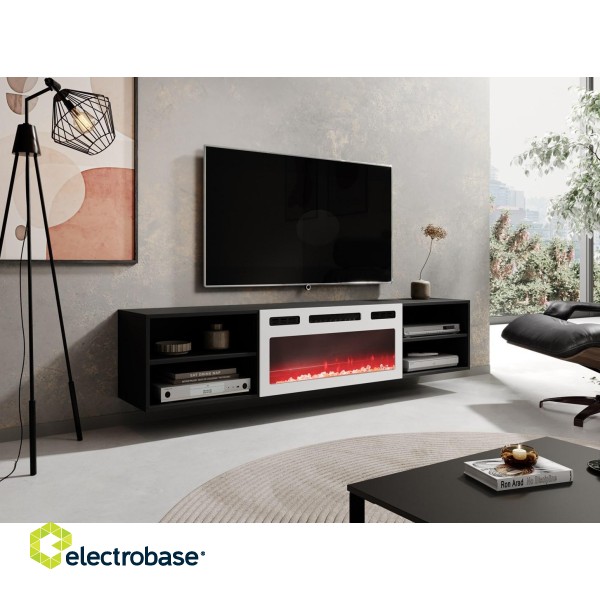 RTV cabinet POLO 180x33x39 black + fireplace white image 4