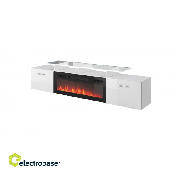 RTV cabinet ROVA with electric fireplace 190x37x48 white/gloss white фото 1
