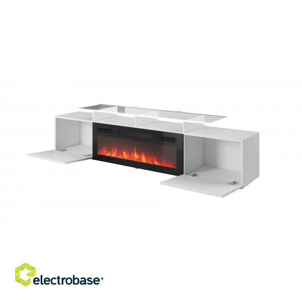 RTV cabinet ROVA with electric fireplace 190x37x48 white/gloss white фото 2