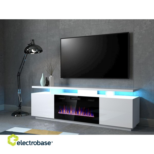 RTV EVA cabinet with electric fireplace 180x40x52 cm white/gloss white image 2