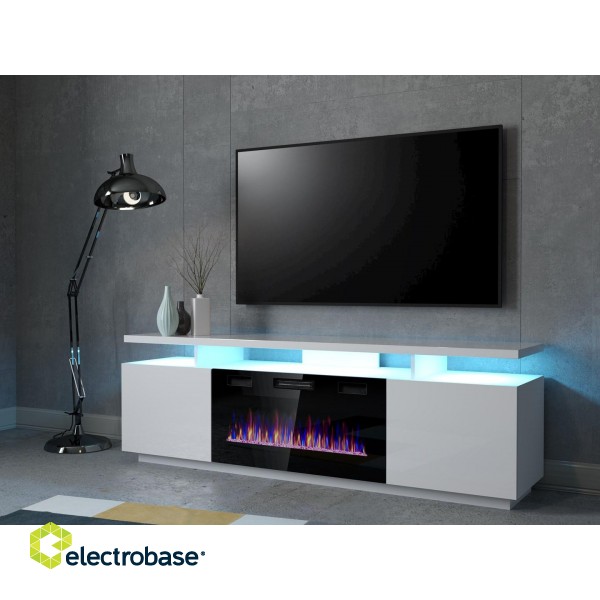 RTV EVA cabinet with electric fireplace 180x40x52 cm white/gloss white image 3