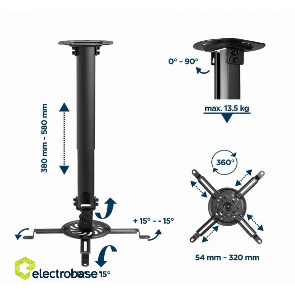 Gembird CM-B-01 Adjustable ceiling mount for projector/beamer фото 9