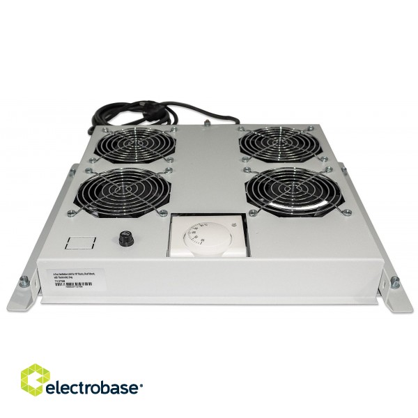 Intellinet 4-Fan Ventilation Unit for 19" Racks, Roof Mount, with Thermostat, Grey image 1