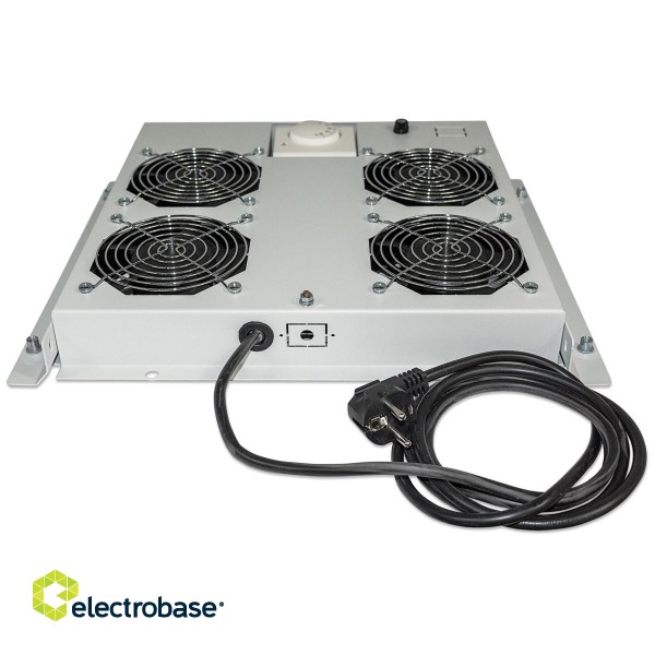 Intellinet 4-Fan Ventilation Unit for 19" Racks, Roof Mount, with Thermostat, Grey image 2