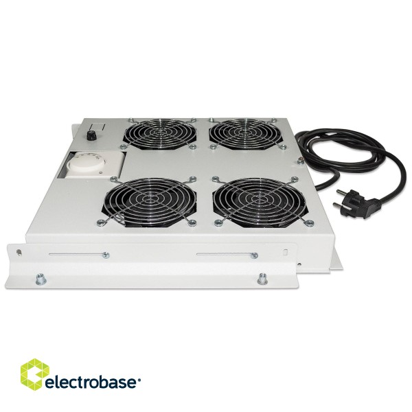 Intellinet 4-Fan Ventilation Unit for 19" Racks, Roof Mount, with Thermostat, Grey image 3