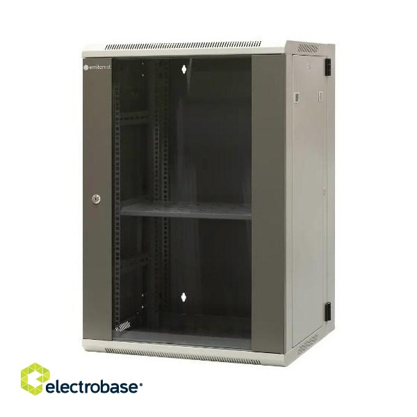 EMITERNET Split hanging cabinet 19" 18U, sheet metal/glass doors, 600×550×910mm width/depth/height EM/AH6518 image 1