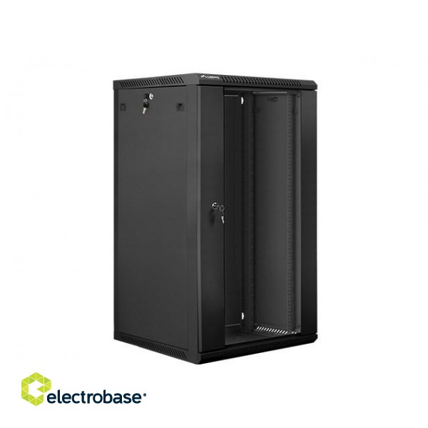 Lanberg wall-mounted installation rack cabinet 19'' 22U 600x600mm black (glass door) image 1