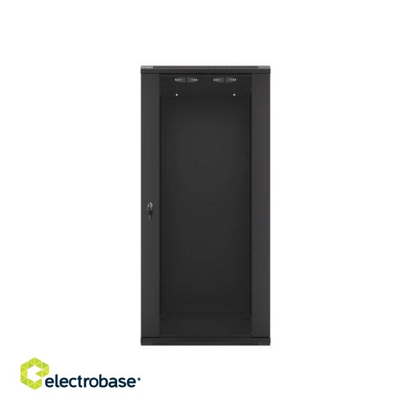 Lanberg wall-mounted installation rack cabinet 19'' 27U 600x600mm black (glass door) image 8