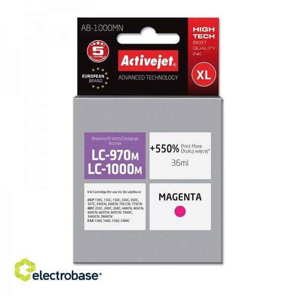 Activejet AB-1000MN Ink cartridge (replacement for Brother LC1000M/970M; Supreme; 35 ml; magenta).  Prints 550% more.