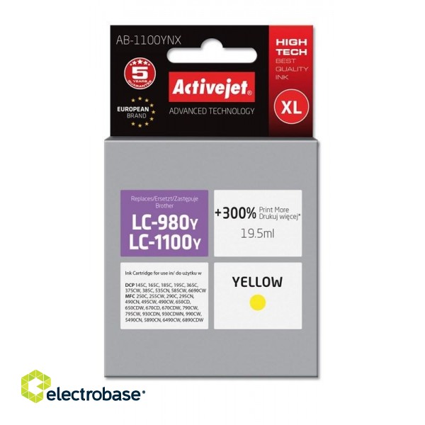 Activejet AB-1100YNX Ink cartridge (replacement for Brother LC1100Y/980Y; Supreme; 19.5 ml; yellow)