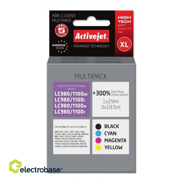 Activejet ABB-1100NX Ink cartridge (replacement for Brother LC1100/980; Supreme; 1 x 29 ml, 3 x 19.5 ml; black, magenta, cyan, yellow)