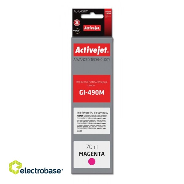 Activejet AC-G490M Ink cartridge (replacement for Canon GI-490M; Supreme; 70 ml; 7000 pages, magenta) paveikslėlis 1