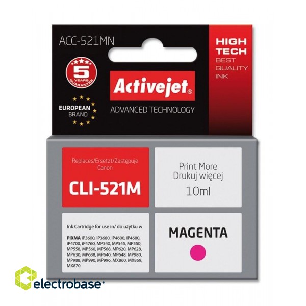 Activejet ACC-521MN Ink cartridge (replacement for Canon CLI-521M; Supreme; 10 ml; magenta) paveikslėlis 1