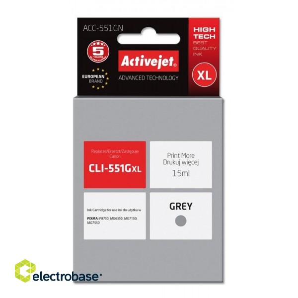 Activejet ACC-551GN ink (replacement for Canon CLI-551G; Supreme; 15 ml; grey) paveikslėlis 1