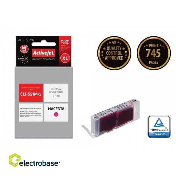 Activejet ACC-551MN Ink cartridge (replacement for Canon CLI-551M; Supreme; 15 ml; magenta) paveikslėlis 2