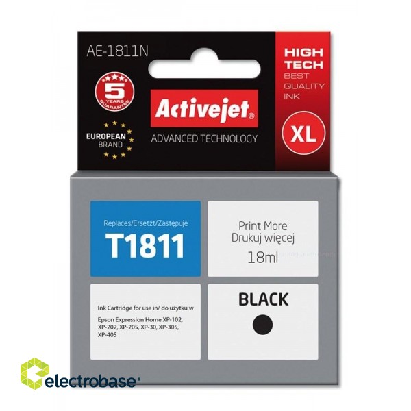 Activejet AE-1811N Ink Cartridge (Replacement for Epson 18XL T1811; Supreme; 18 ml; black)