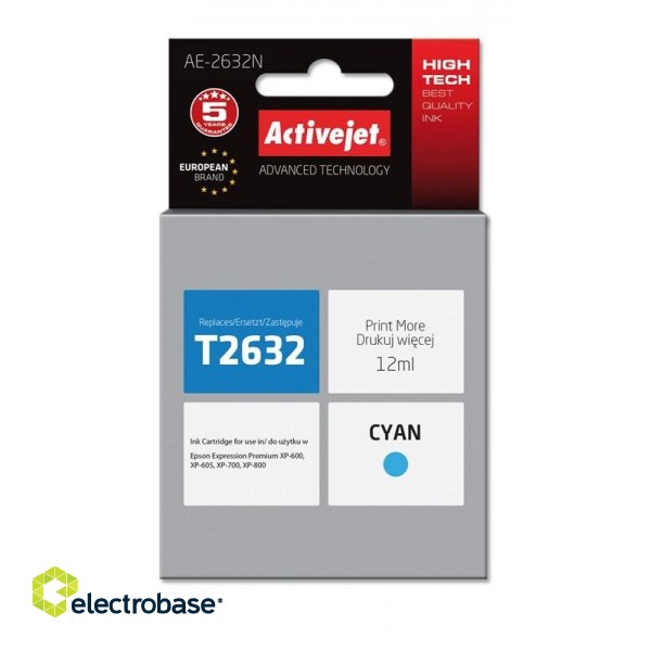 Activejet AE-2632N Ink cartridge (replacement for Epson 26 T2632; Supreme; 12 ml; cyan)