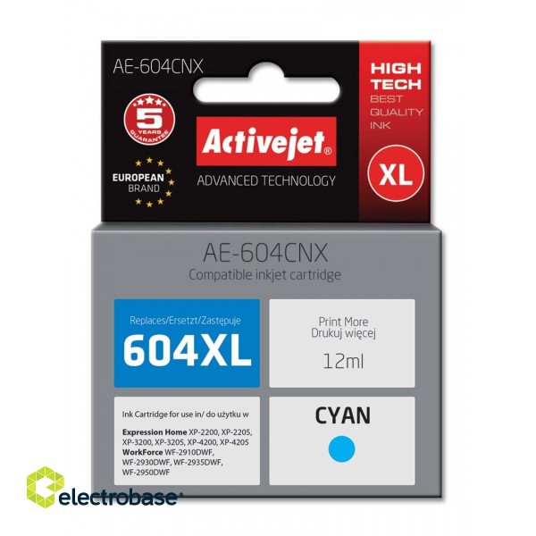 Activejet AE-604CNX Ink Cartridge (replacement for Epson 604XL C13T10H24010; Supreme; yield of 350 pages; 12 ml; cyan)