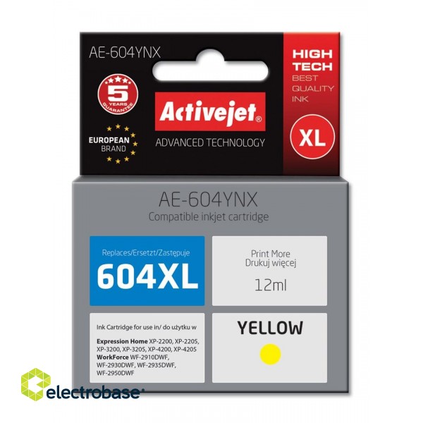 Activejet AE-604YNX Ink Cartridge (replacement for Epson 604XL C13T10H44010; Supreme; yield of 350 pages;  12 ml; yellow)