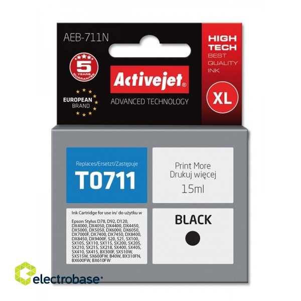 Activejet AEB-711N Ink cartridge (replacement for Epson T0711, T0891, T1001; Supreme; 15 ml; black)