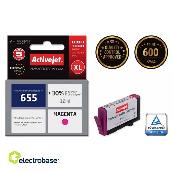 Activejet AH-655MR ink (replacement for HP 655 CZ111AE; Premium; 12 ml; magenta) paveikslėlis 2