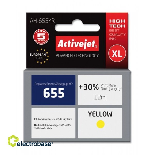 Activejet AH-655YR ink (replacement for HP 655 CZ112AE; Premium; 12 ml; yellow) paveikslėlis 1