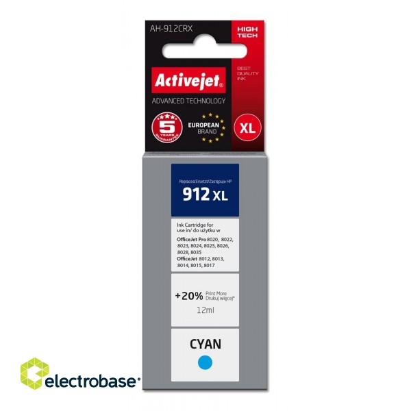 Activejet AH-912CRX Ink Cartridge (replacement for HP 912XL 3YL81AE; Premium; 990 pages; cyan)