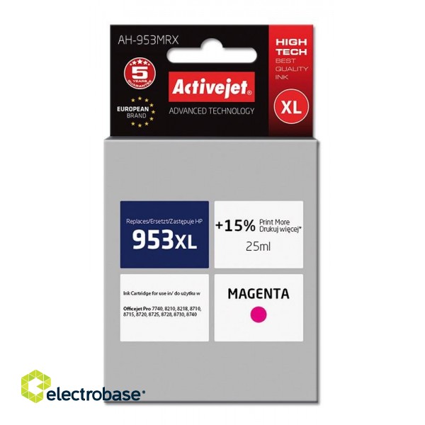 Activejet AH-953MRX ink (replacement for HP 953XL F6U17AE; Premium; 25 ml; magenta) фото 1