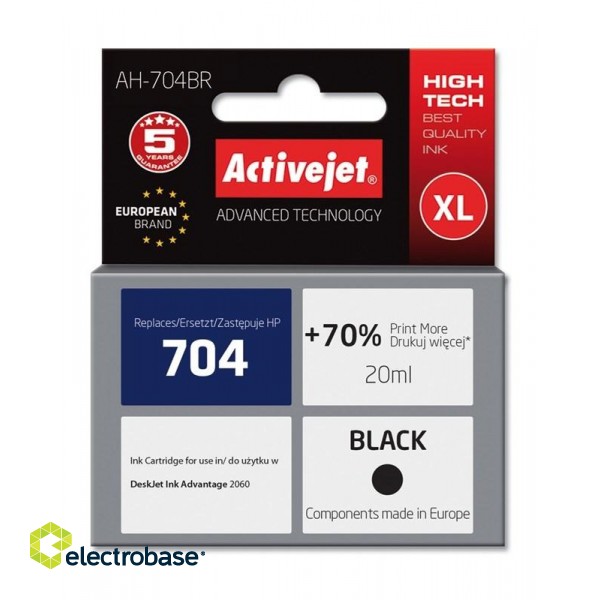 Activejet AH-704BR HP Printer Ink, Compatible with HP 704 CN692AE;  Premium;  20 ml;  black. Prints 70% more. image 1