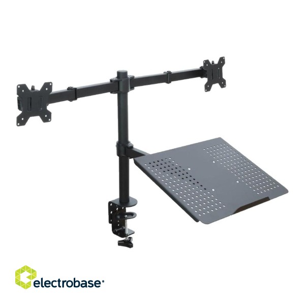 Desk mount for 2 monitors LED/LCD 13-27" ART L-25 + laptop shelf 10 kg Black image 1