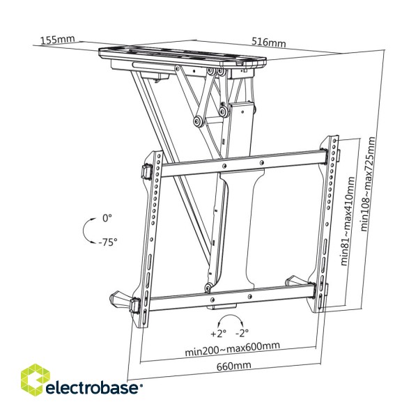 Maclean electric ceiling mount for TV, TUYA support, max VESA 600x400, for sloping walls, remote control, 32"-70", 35kg, MC-880T image 10