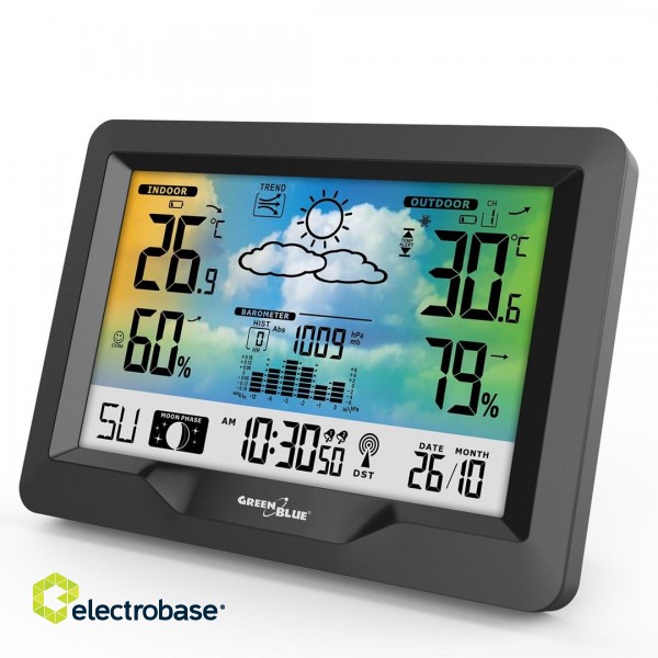 GreenBlue Wireless Weather Station, Colourful, DCF, Moon Phases, Barometer, Calendar, GB540 image 7
